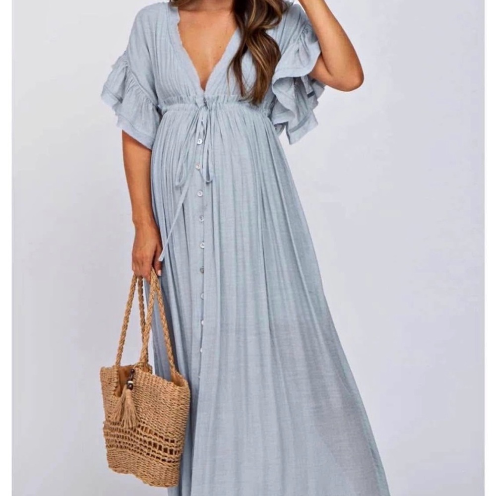 Dusty Blue Maxi Dress - Bump friendly!